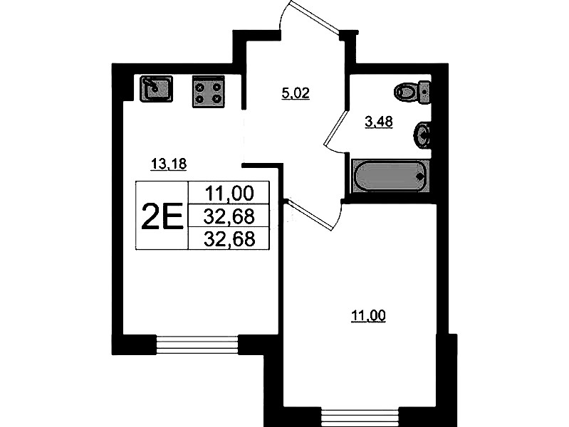1-комнатная квартира 32.68 м², 2/17 эт., ЖК «Стороны Света 2»